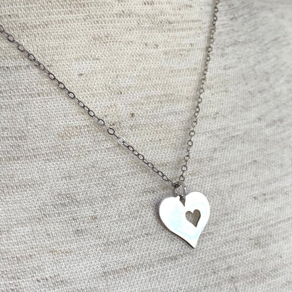 Sterling Silver 925 EFY Dainty Double Heart Pendant Necklace 18" Cable Chain - Picture 7 of 16